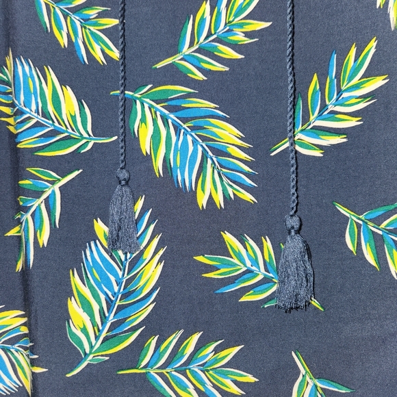 Beachlunchlounge Navy Sleeveless Dress Leaf Print Tassels Size XS Coastal Beachy - Picture 5 of 10